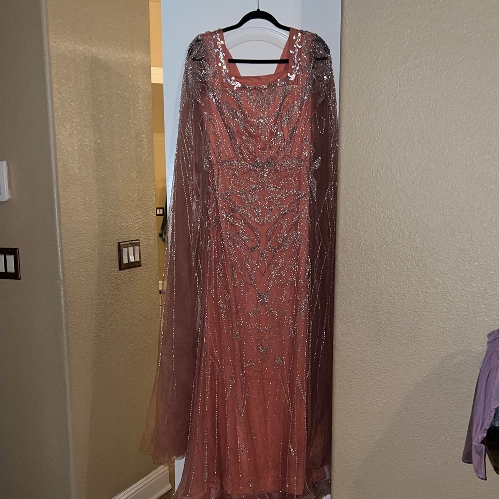 Elegant Pink Gown w/ Silver Embellishments modest-long sleeves customized dress
